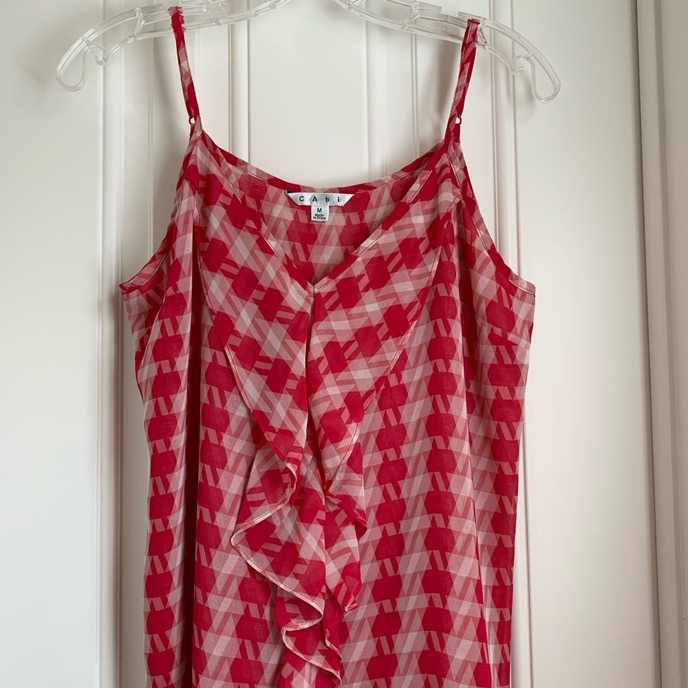 CAbi Red Plaid Ruffle Cami Tank Top